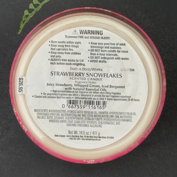 BBW Strawberry Snowflakes Bath & Body Works 3 Wick Candle - Picture 10 of 10